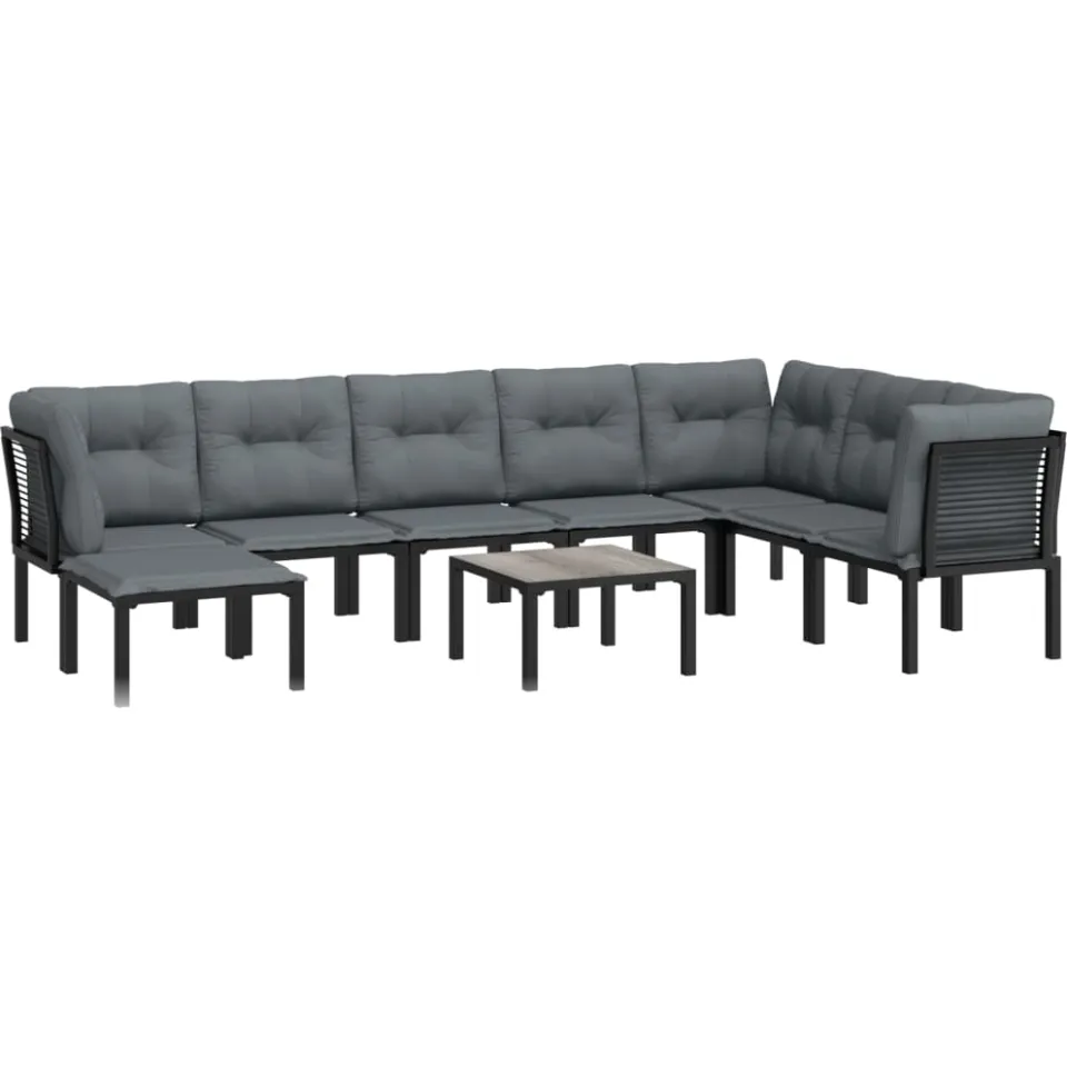 vidaXL 9-delige Loungeset poly rattan zwart en grijs, foto 2