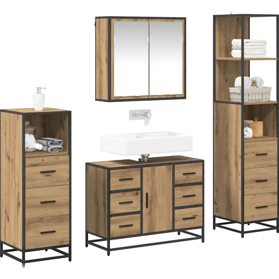 vidaXL Badkamermeubelset 4 st Artisan Eiken Bewerkt hout Bruin