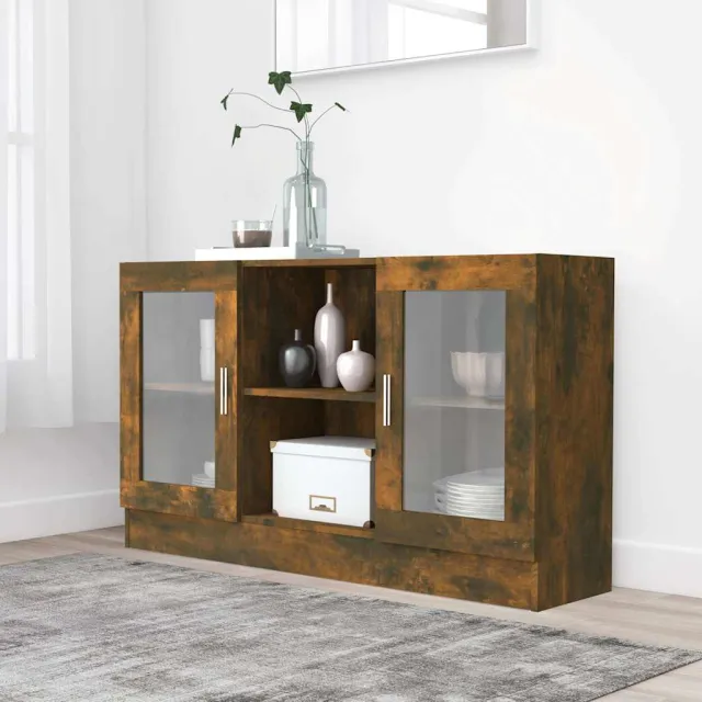 vidaXL Vitrinekast 120x30,5x70 cm bewerkt hout gerookt eikenkleurig, foto 2