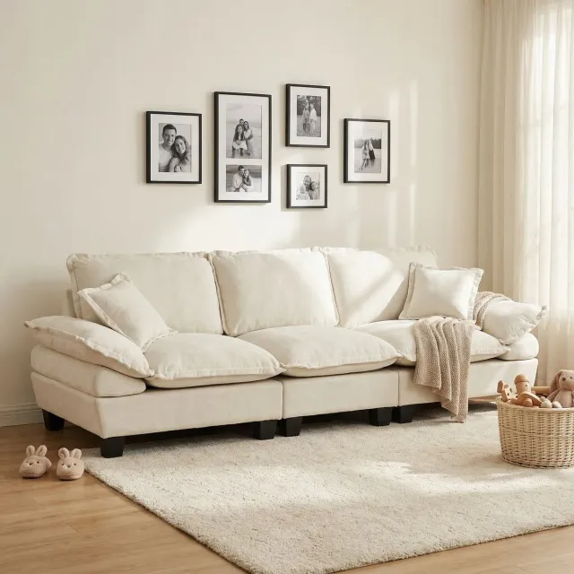 MIVRAY 3-Zitsbank 263 x 82 x 90 cm - Comfort Met Afneembare Armleuningen - Voor Woonkamer En Appartement - Chenille Beige