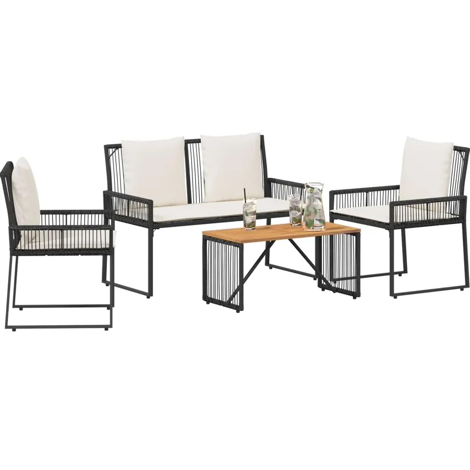 vidaXL Tuinset met kussen 4 stuks Zwart en crème Wit polyrattan