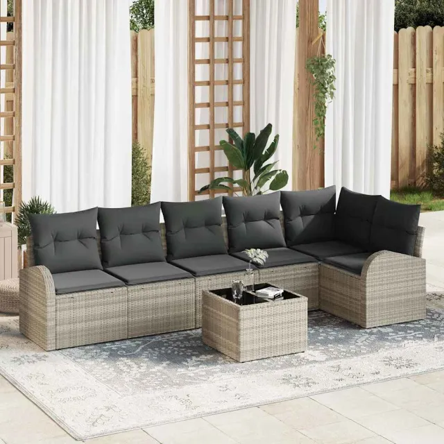 vidaXL Tuin Sofa Set met kussen 7 pcs Lichtgrijs Poly riet, foto 2