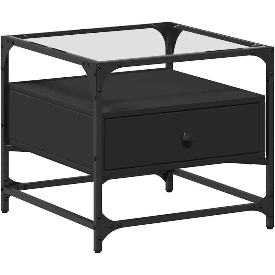 vidaXL Salontafel met zwart glazen blad 50x50x45 cm staal, foto 3
