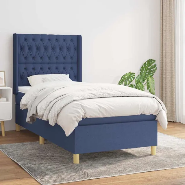vidaXL Boxspring met matras stof blauw 90x190 cm
