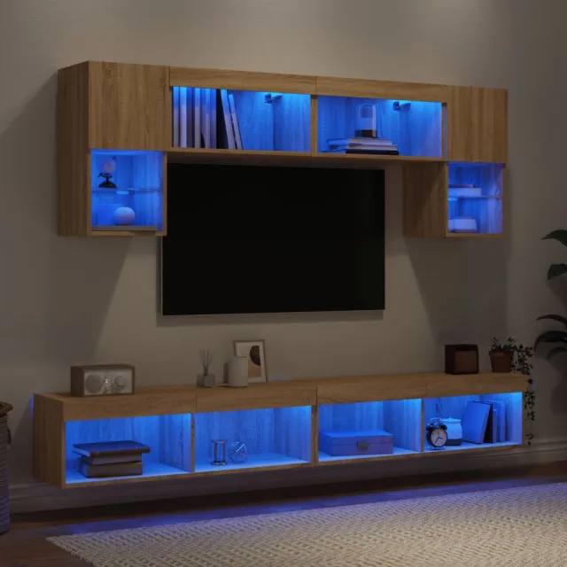 vidaXL 6-delige Tv-wandmeubelset met LED bewerkt hout sonoma eiken, foto 2