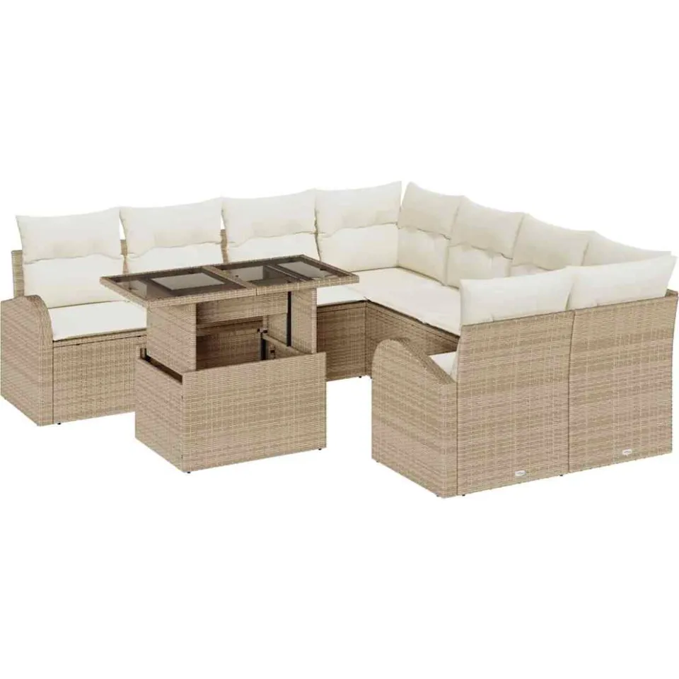 vidaXL Tuin Sofa Set 9 st Beige poly rattan