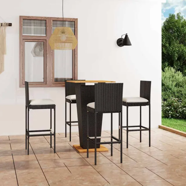 vidaXL 5-delige Tuinbarset met kussens poly rattan zwart, foto 2