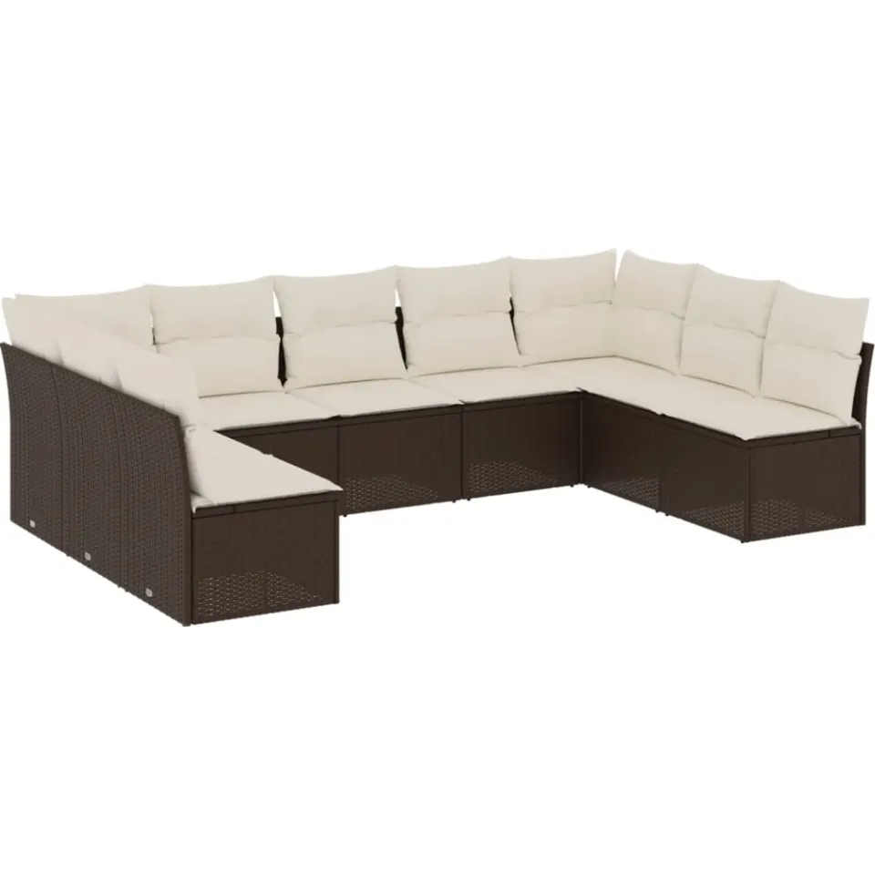 vidaXL 9-delige Loungeset met kussens poly rattan bruin, foto 3