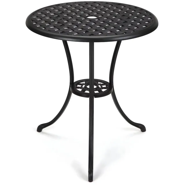 Happiq Ronde Terras Eettafel 60 cm - Voor Tuin, Terras & Balkon - Bistrotafel met Parasolgat - Gegoten Aluminium voor Buiten - tuintafel terrastafel - Zwart Black