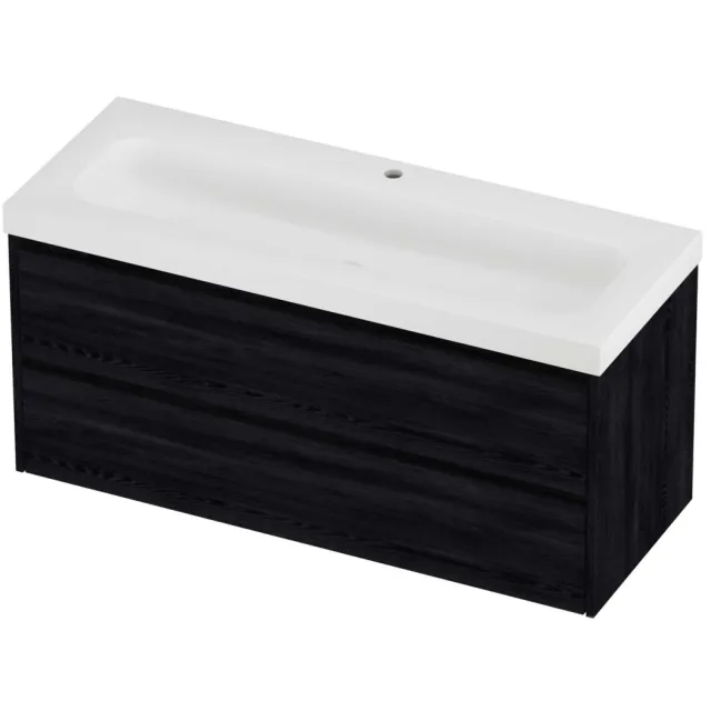 Proline Haga Badmeubelset Polystone Mezza 1 Kraangat Symmetrisch 120x46x58 cm Mat White Black Oak Eiken