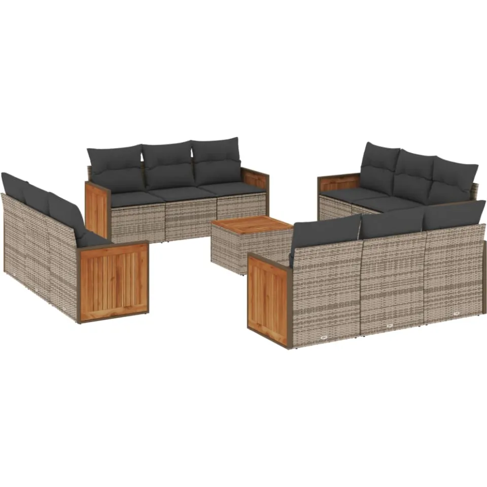 vidaXL 13-delige Loungeset met kussens poly rattan grijs, foto 3