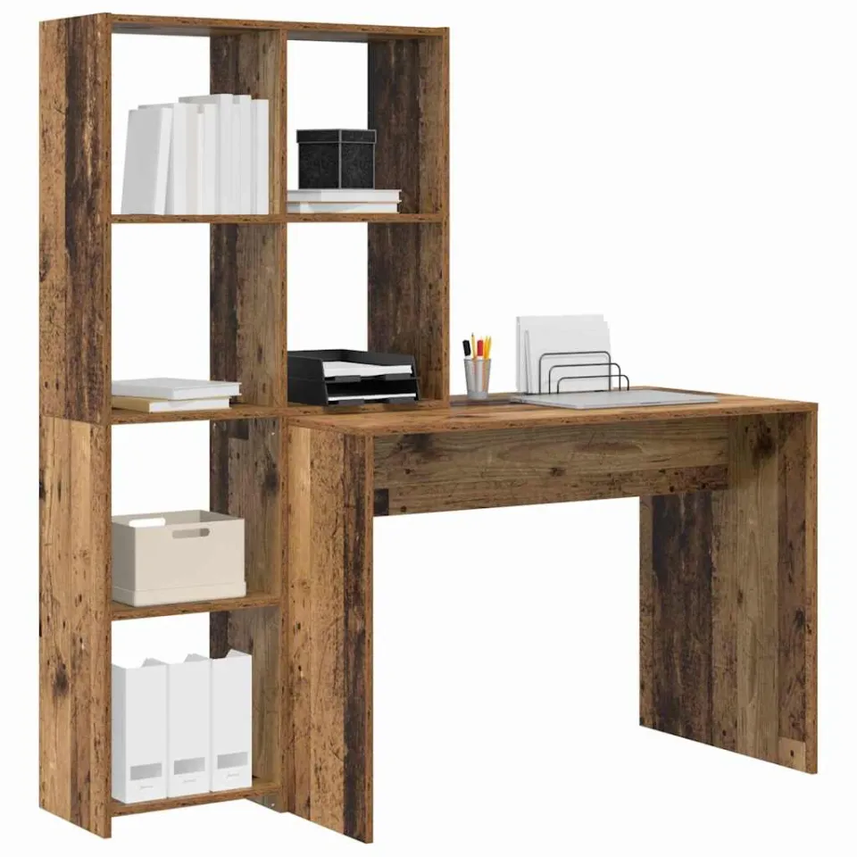 vidaXL Bureau Oud Hout 138,5 x 55 x 143 cm Bewerkt hout Bruin