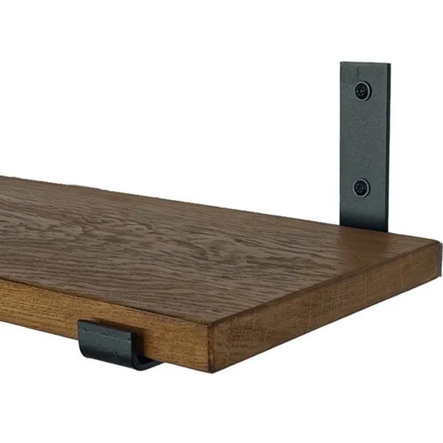 GoudmetHout Donkere Eiken Wandplank - 240x25 cm - Plankdragers L-UP Mat Zwart Donker eiken