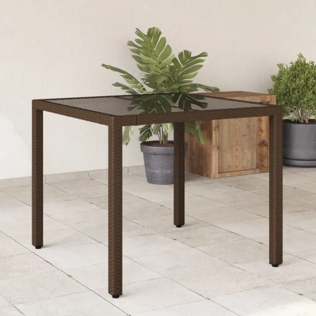 vidaXL Tuintafel met glazen blad 90x90x75 cm poly rattan bruin, foto 2