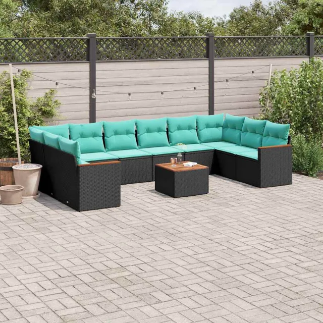 vidaXL 11-delige tuinbankset met kussens, zwart polyrotan, foto 2