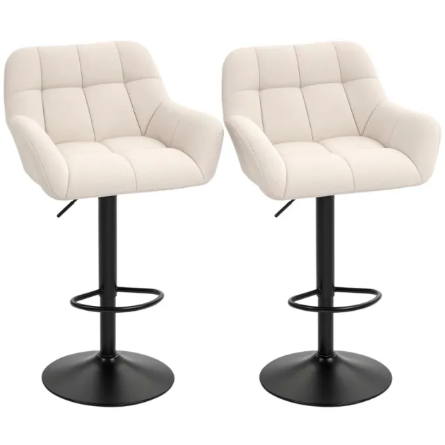 ZYLARO Barkruk - Set Van 2 - Retro Design - In Hoogte Verstelbaar - Kunstleer - Linnenlook - Crème En Zwart Crèmewit+Zwart