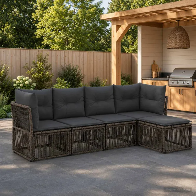 vidaXL Tuinbankenset 5 st Grijs poly rattan, foto 2