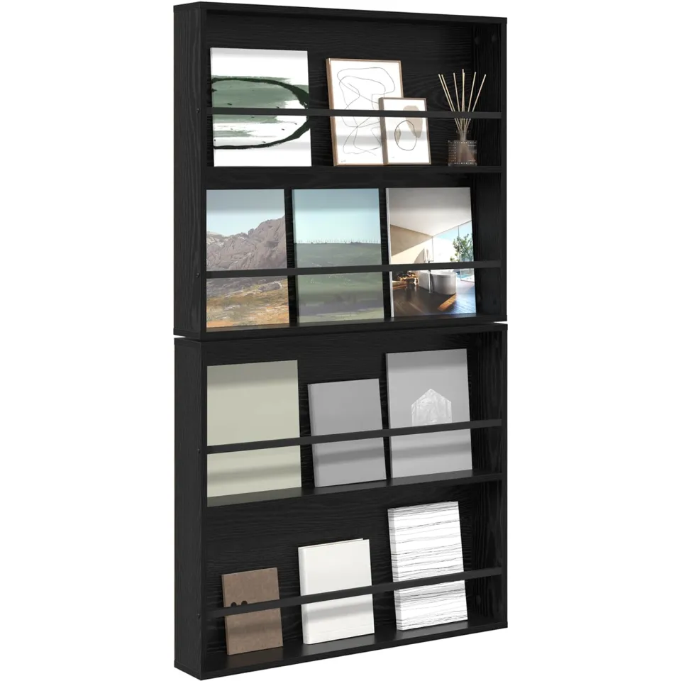 vidaXL Tijdschrift Rek 2 st Zwart Eiken 80 x 12 x 70 cm Bewerkt hout, foto 3