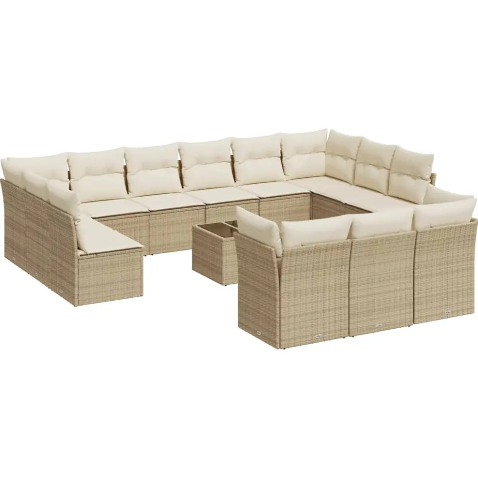 vidaXL 14-delige Loungeset met kussens poly rattan beige, foto 4