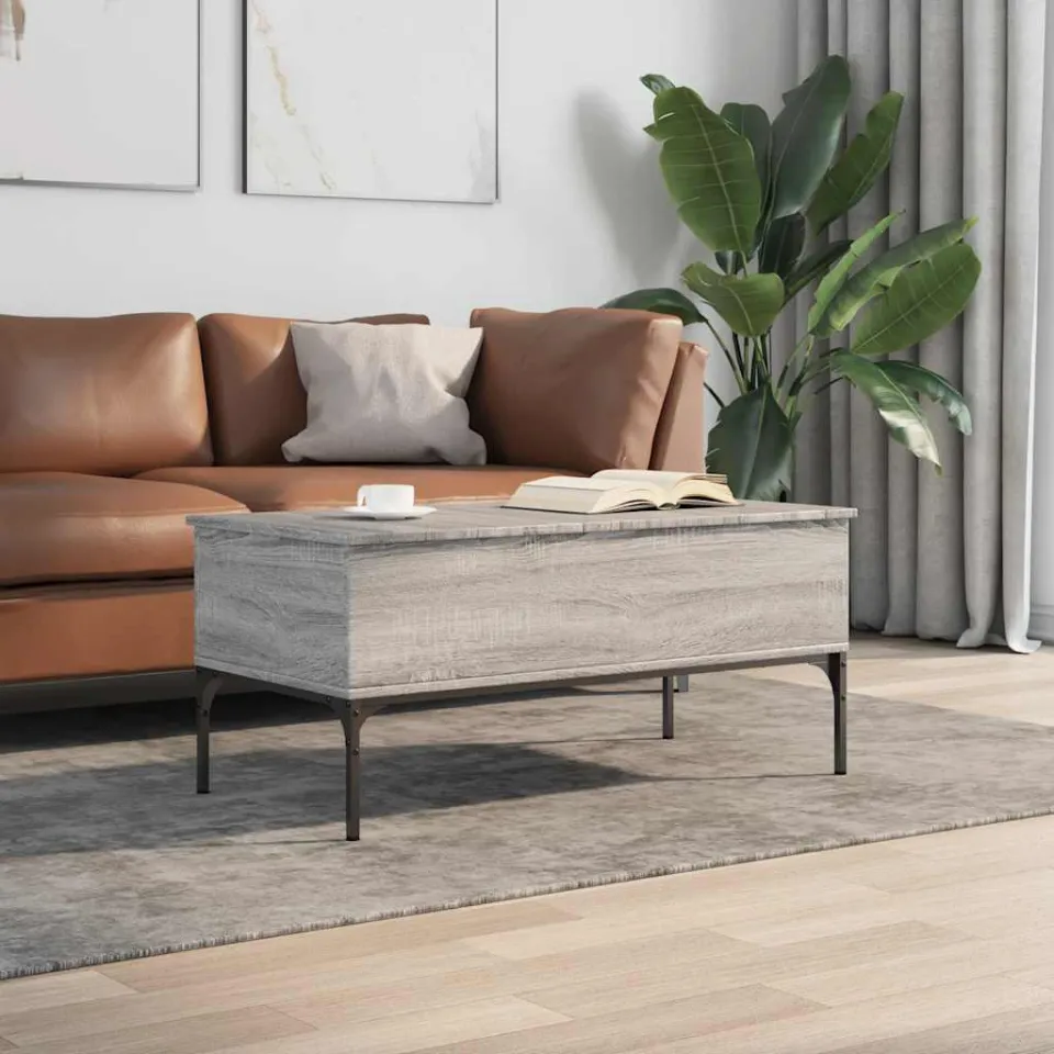 vidaXL Salontafel 100x50x45 cm bewerkt hout en metaal grijs sonoma, foto 3