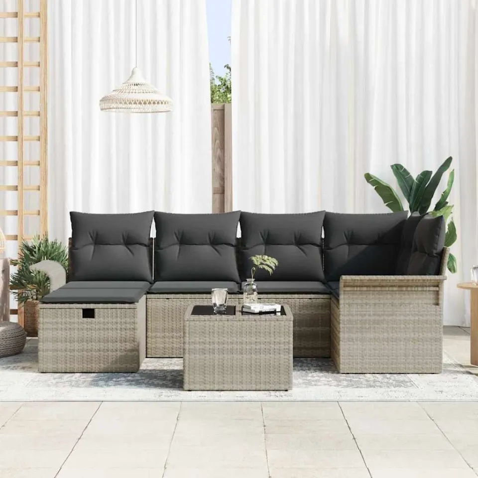 vidaXL Tuin Sofa Set 7 st Poly riet beige, foto 3