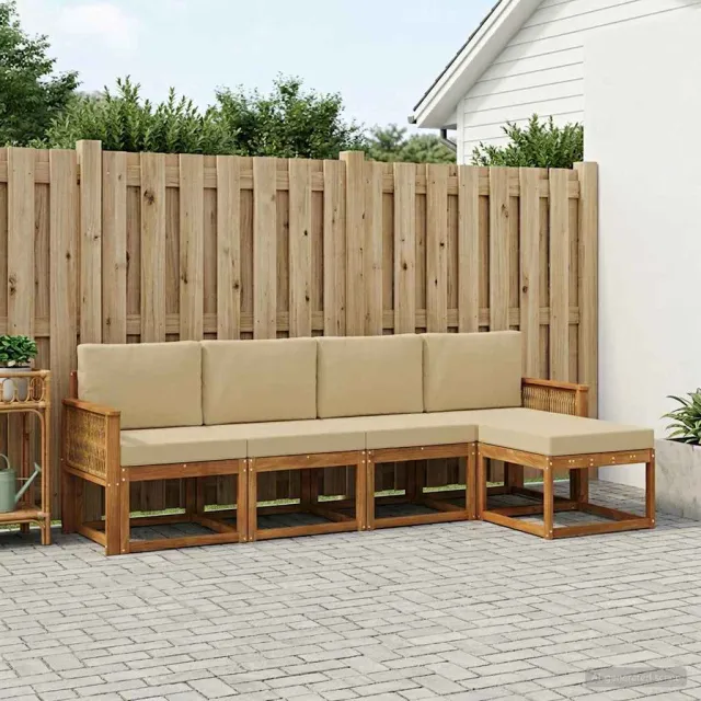 vidaXL Buiten bankenset 5 st 5-zits Natuurlijk en Beige