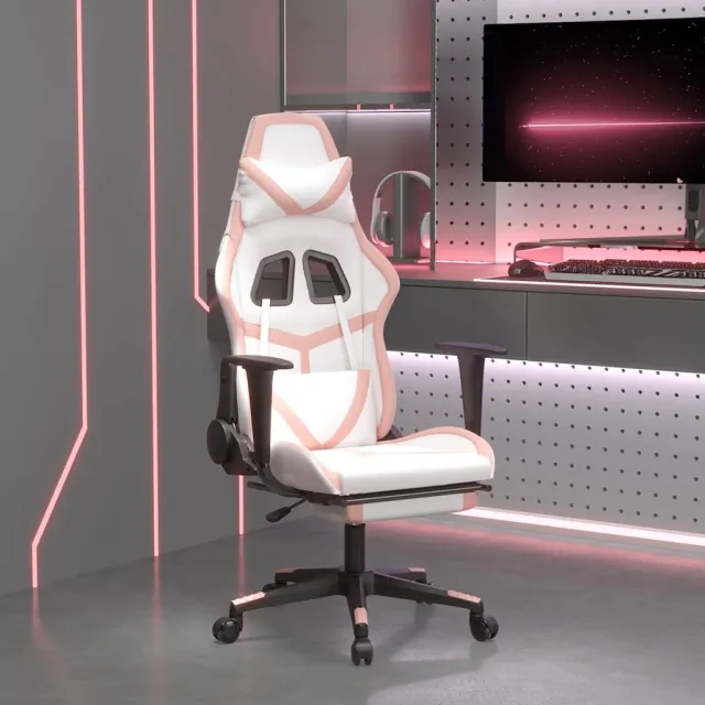 vidaXL Gamestoel met voetensteun kunstleer wit en roze, foto 2