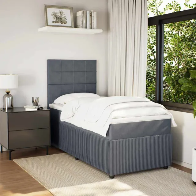 vidaXL Boxspring met matras fluweel donkergrijs 80x200 cm grijs