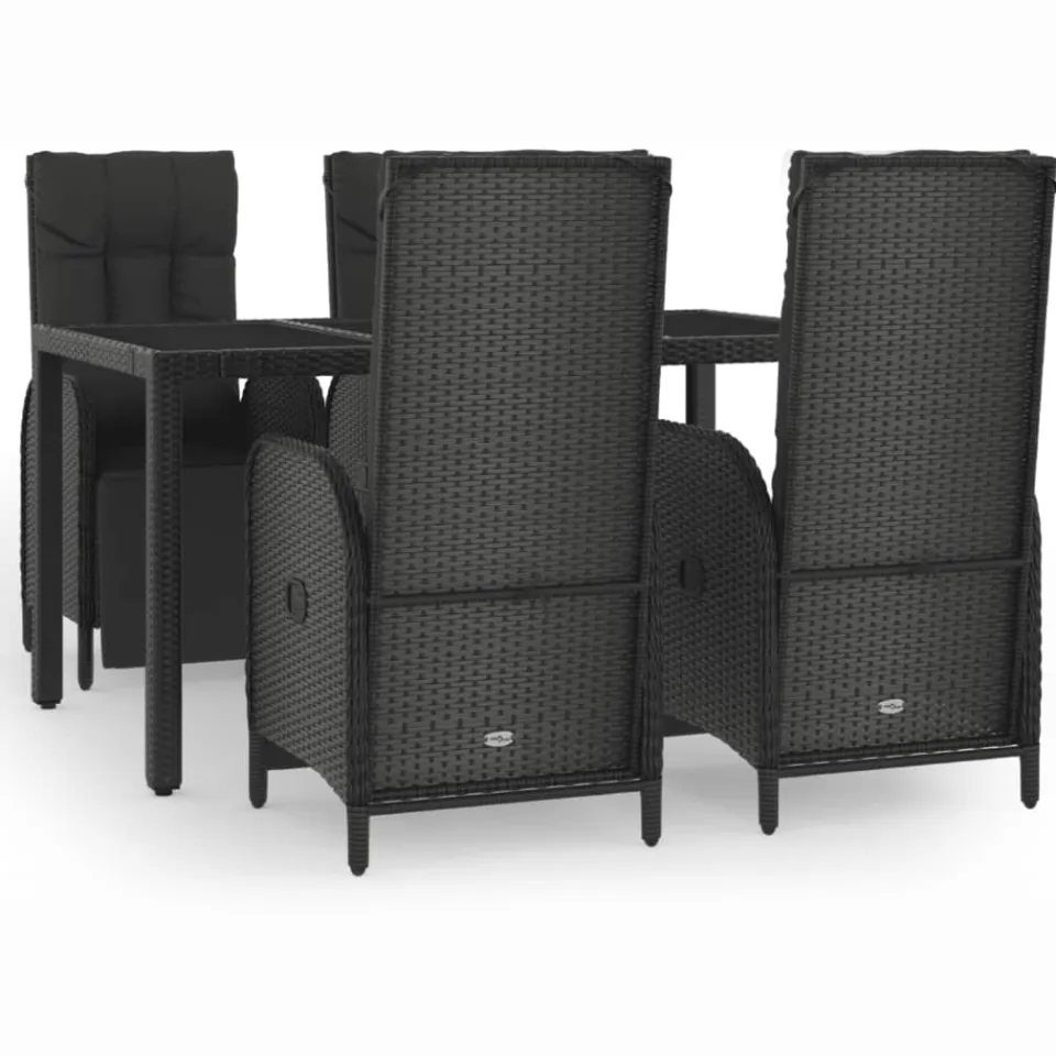 vidaXL 5-delige Tuinset met kussens poly rattan zwart, foto 4