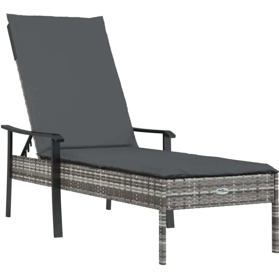 vidaXL Ligbed met kussen poly rattan grijs, foto 3