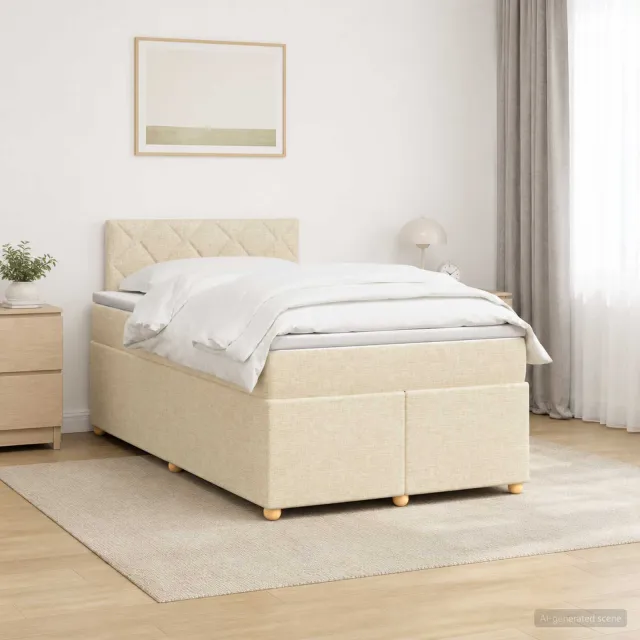 vidaXL Boxspringbed met matras Crèmekleurig 120 x 190 cm Stof
