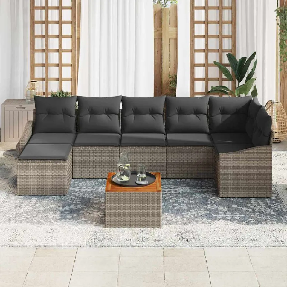 vidaXL Tuinbankenset 8 st Grijs poly rattan, foto 3