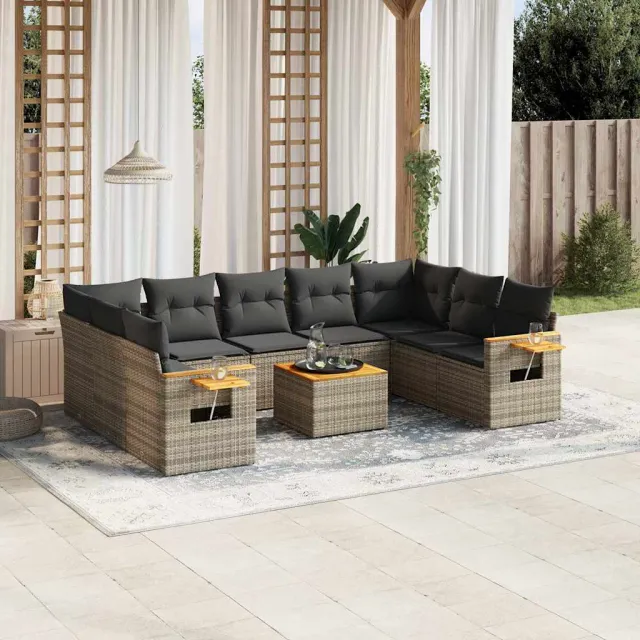 vidaXL 10-delige Loungeset met kussens poly rattan grijs