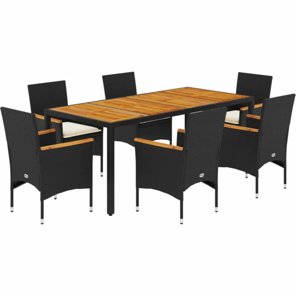 vidaXL 7-delige Tuinset met kussens poly rattan en acaciahout zwart, foto 3