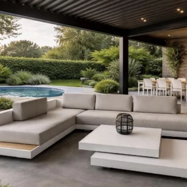 Outdoorinstyle Loungeset Ibiza aluminium met teak afwerking Outdoorinstyle wit