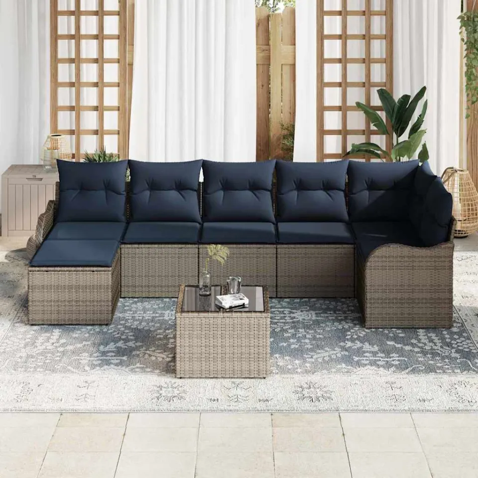 vidaXL Tuin Sofa Set met kussen 8 pcs Grijs Poly riet, foto 3