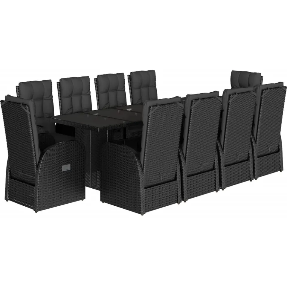 vidaXL 11-delige Tuinset met kussens poly rattan zwart, foto 3