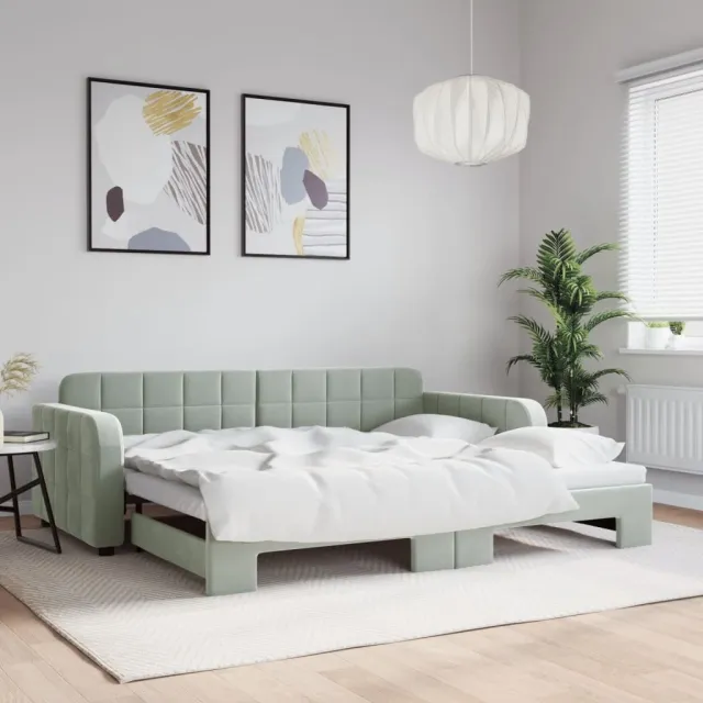 vidaXL Slaapbank met onderschuifbed 90x190 cm fluweel lichtgrijs