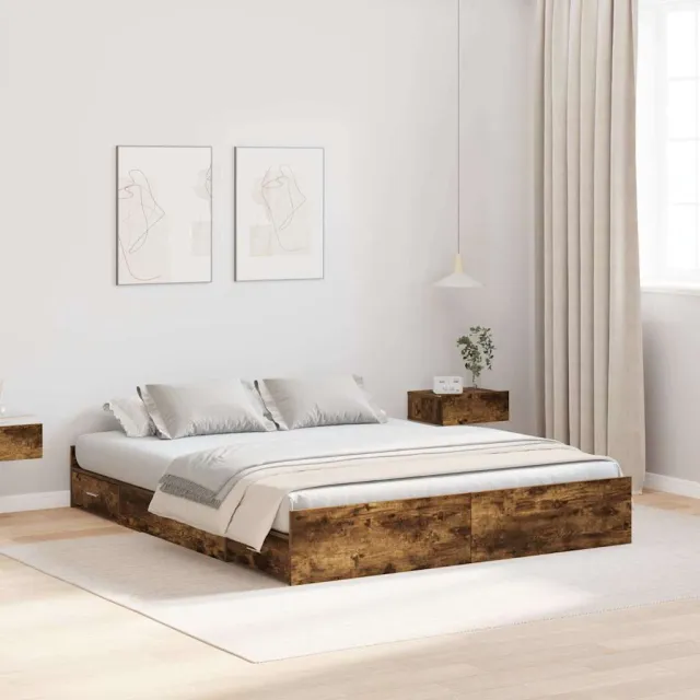 vidaXL Opbergbedframe met lade Gerookt eiken 140 x 200 cm Bewerkt hout Bruin
