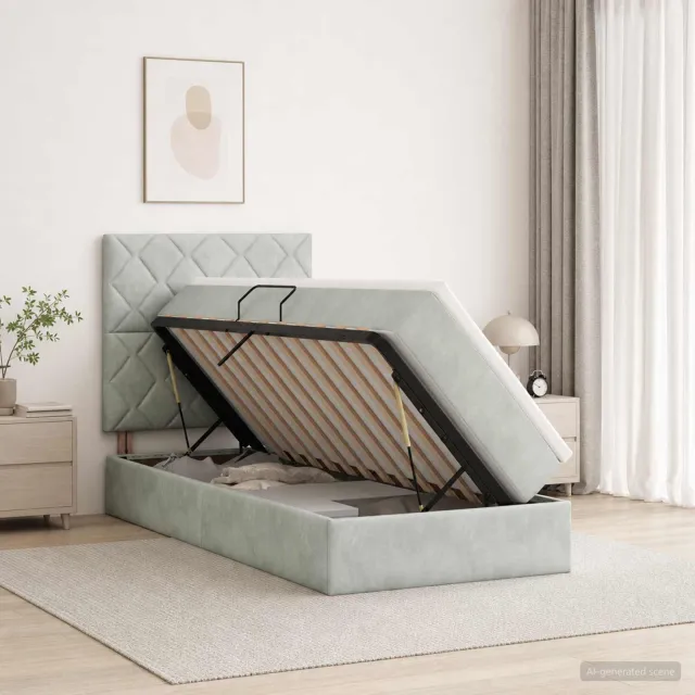 vidaXL Opslag bed met matras Lichtgrijs 100 x 200 cm Fluweel