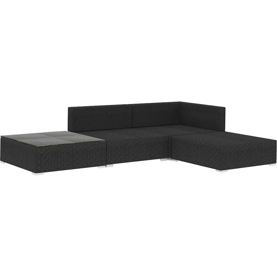 vidaXL 4-delige Loungeset met kussens poly rattan zwart, foto 3