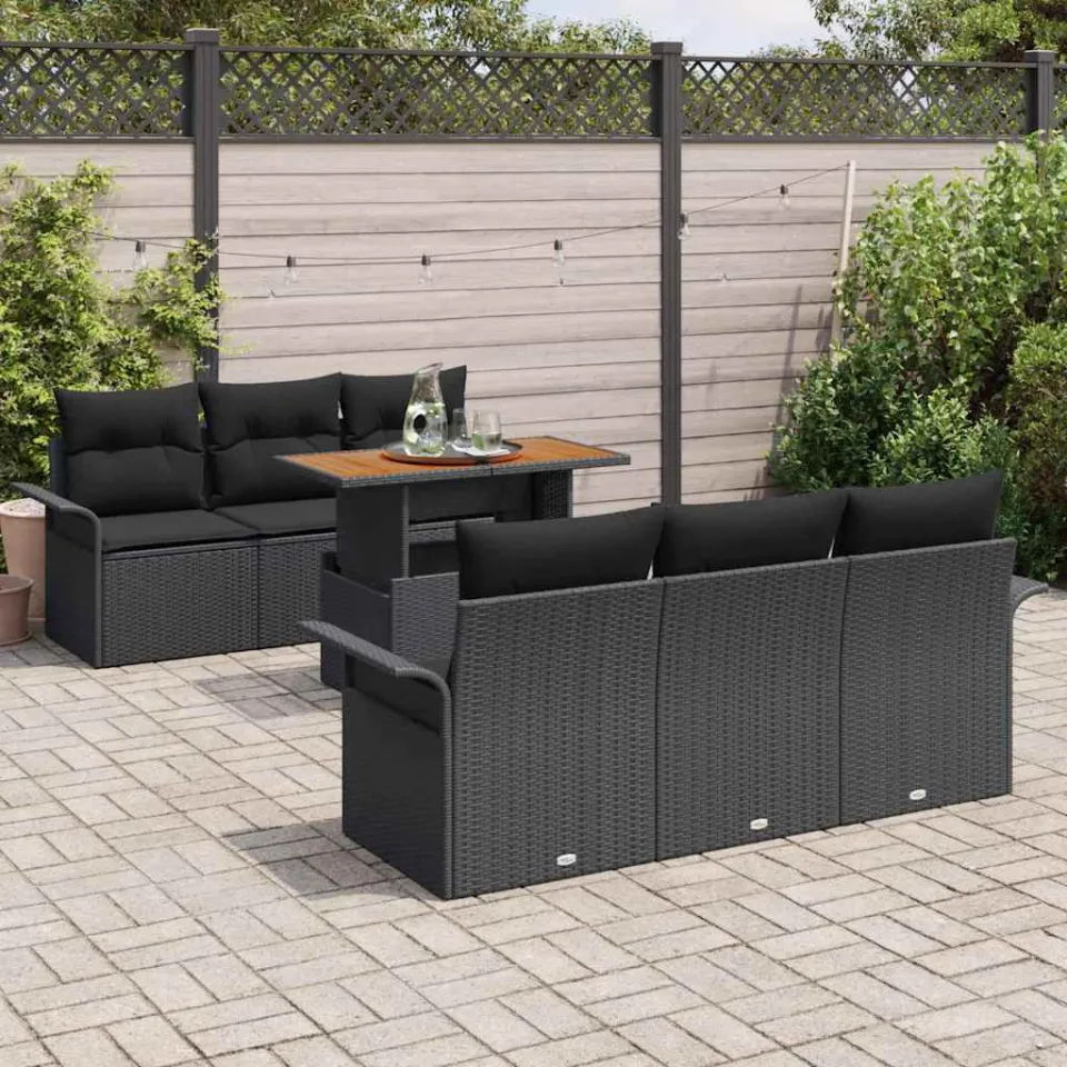 vidaXL Tuin Sofa Set 7 st Zwart Poly riet, foto 3