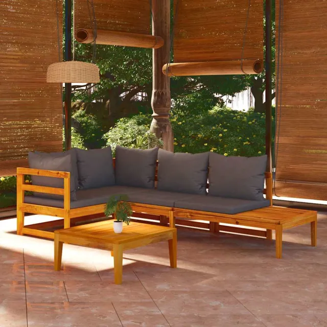 vidaXL 4-delige Loungeset met donkergrijze kussens acaciahout grijs, foto 2