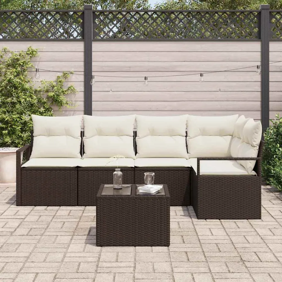 vidaXL Tuinbankenset 6 st Bruin en Crème poly rattan, foto 3