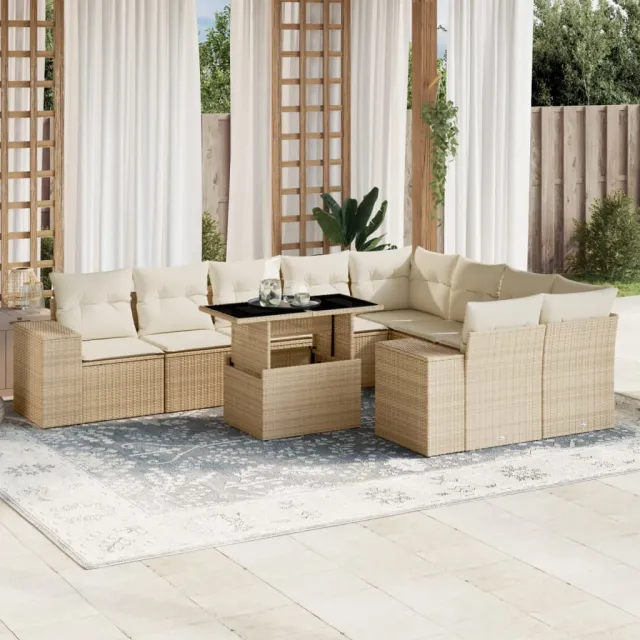 vidaXL 10-delige Loungeset met kussens poly rattan beige, foto 2