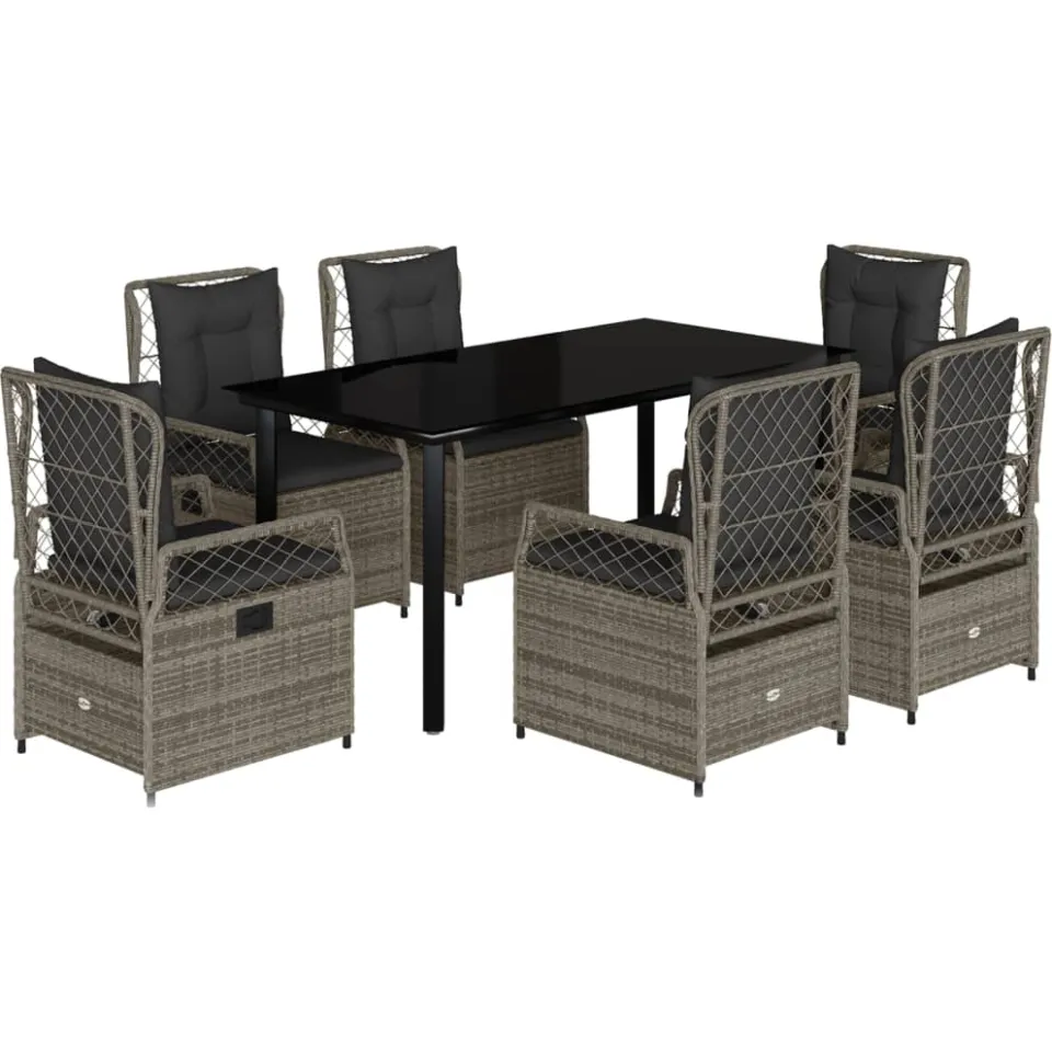 vidaXL 7-delige Tuinset met kussens poly rattan grijs, foto 3