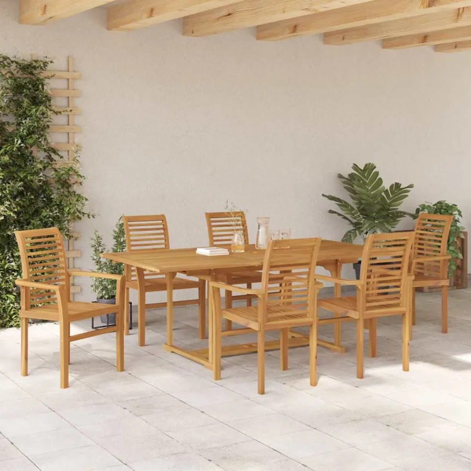 vidaXL Tuin eettafelset 7 st Bruin 200 x 100 x 75 cm Massief Teakhout, foto 3