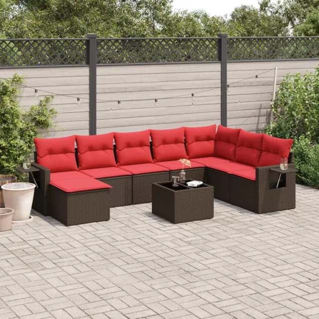 vidaXL 9-delige tuinbankset met kussens, bruin polyrotan, foto 2