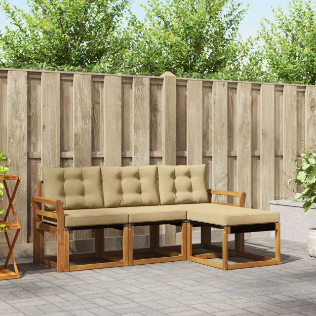 vidaXL Buiten bankenset 4 st 4-zits Natuurlijk en Beige