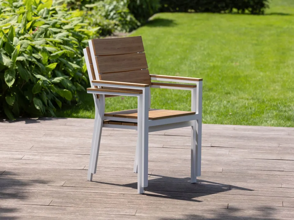 Bellagio tuinmeubelen Bellagio Fidenza 220cm dining tuinset met bank 5-delig stapelbaar wit, foto 5